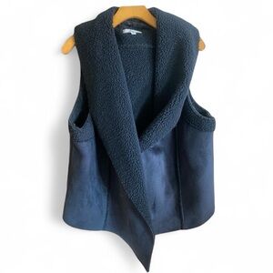 BASS SUEDE & Shearling VEST VINTAGE Wide Shawl collar BLACK Size XL Cabincore